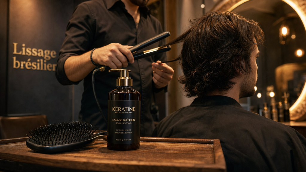 Lissage bresilien homme : rendu naturel, brève mèche et kératine