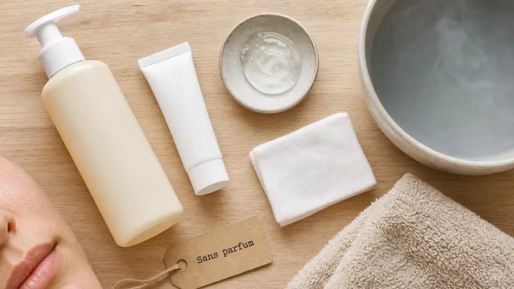 Nettoyant visage peau seche sans parfum, crème hydratante