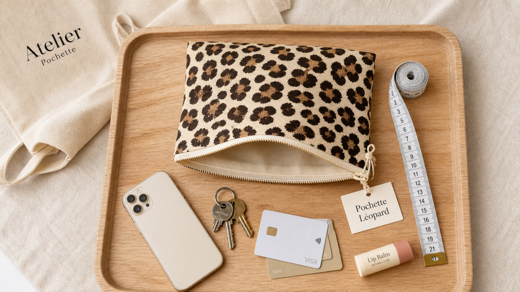 Pochette leopard 21 x 17 cm avec fermeture zip