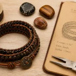 Bracelet wrap cuir multi-tours avec perles et pierres naturelles