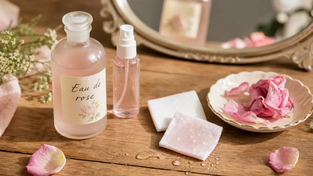 Eau de rose bienfait sur peau, cheveux et yeux