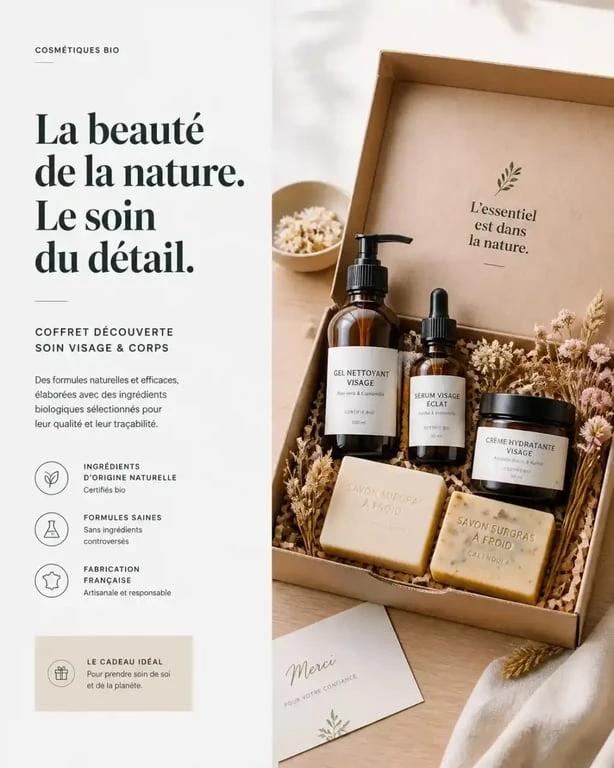 Coffret beauté bio élégant composé de soins naturels et écologiques