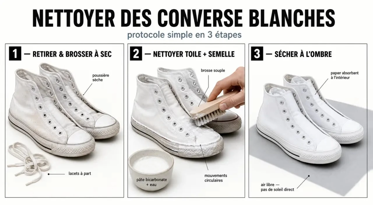 Laver des converses blanches : étapes de nettoyage et séchage