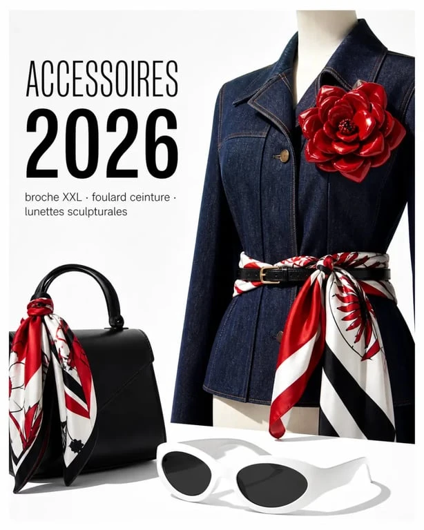 Style vestimentaire 2026 : broches, foulard détourné et ceinture fine pour moderniser la silhouette