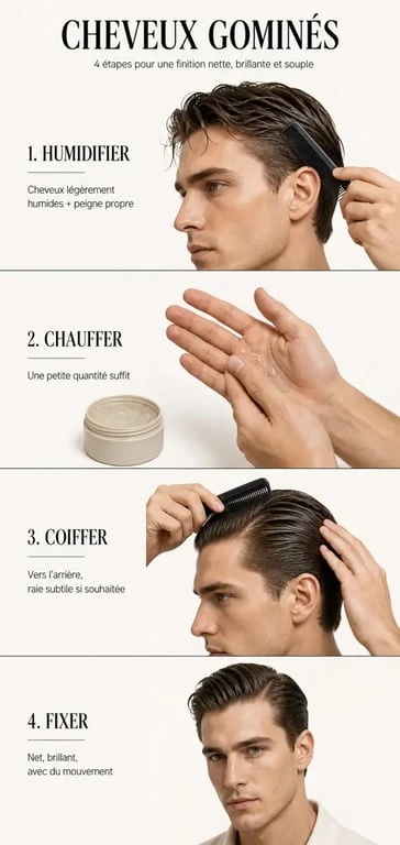 Cheveux gominés : étapes pour réussir une coiffure plaquée, brillante et moderne