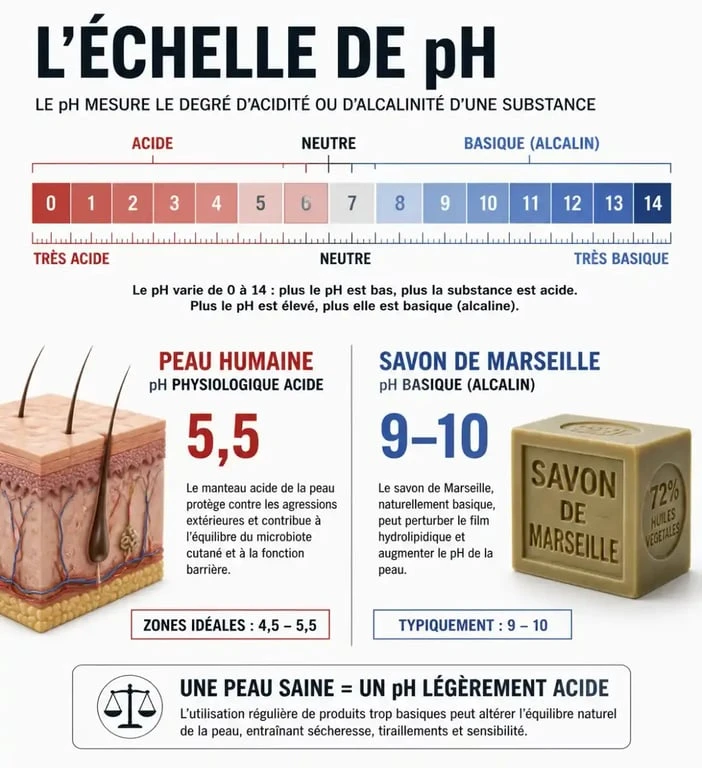 Comparaison du pH de la peau et du savon de Marseille pour le visage