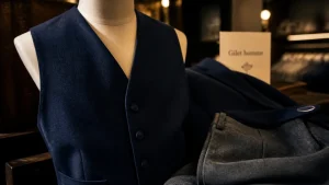 Gilet homme costume bleu marine assorti sur mannequin