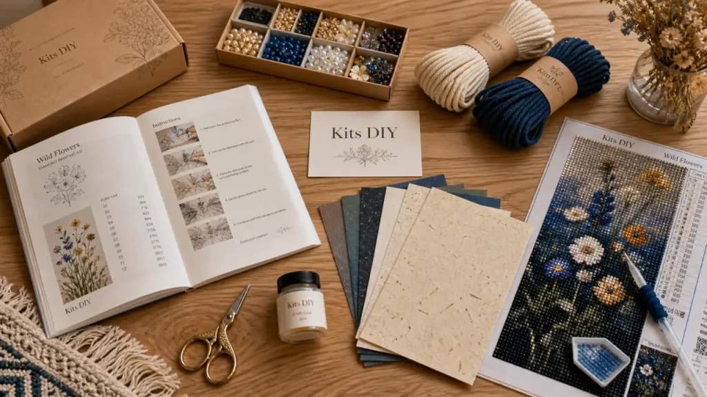 Kit loisirs créatifs adulte DIY : papier, perles, fil et toile