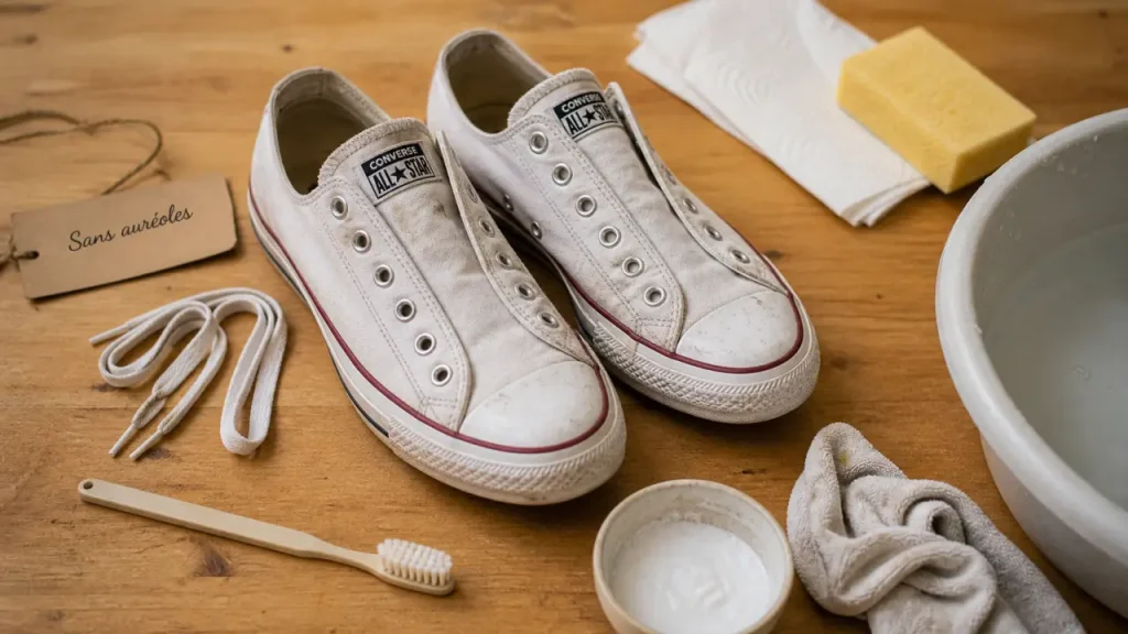 Laver des converses blanches sans abîmer, séchage à l’ombre