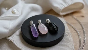 Pendentifs pierres naturelles : améthyste, quartz rose et obsidienne