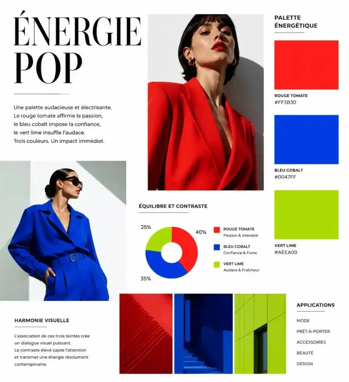 Couleurs vives tendance mode printemps-été 2026 rouge tomate et bleu cobalt
