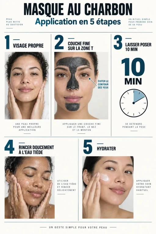Étapes d’utilisation d’un masque au charbon visage sur la zone T
