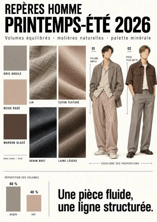 Couleurs et matières de la tendance mode homme 2026