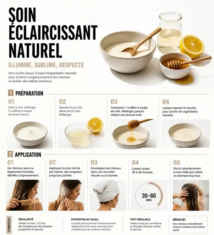 Étapes pour éclaircir ses cheveux naturellement avec des ingrédients maison