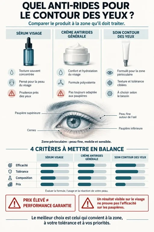 Infographie comparative pour choisir le meilleur anti-rides yeux selon 60 Millions de consommateurs