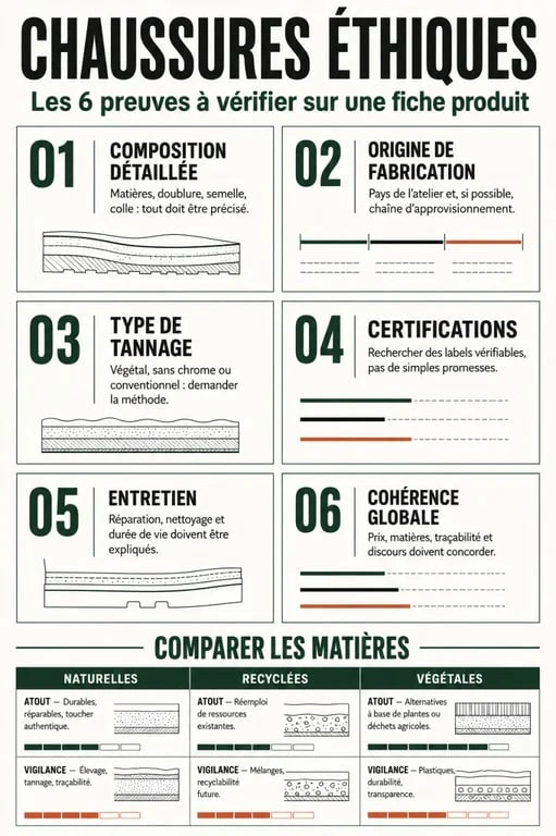 Infographie des critères pour choisir des chaussures éthiques