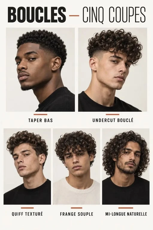 Frisé coupe de cheveux homme bouclé : inspirations de taper, undercut, quiff, frange et coupe mi-longue