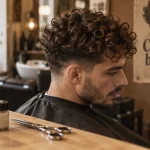 Frisé coupe de cheveux homme bouclé, cheveux texturés en salon
