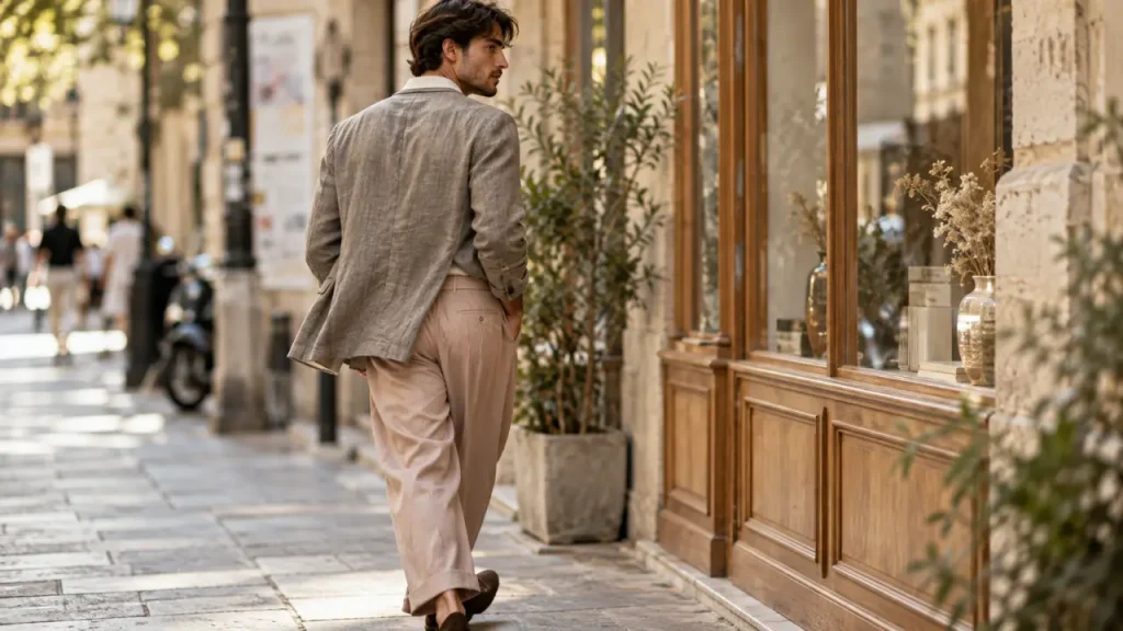 Tendance mode homme 2026 : blazer souple en lin, style tailoring assoupli, mode homme