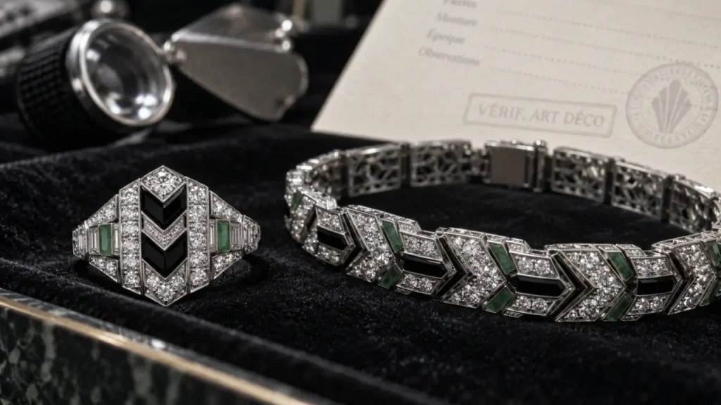 Bijoux art deco : bague et bracelet Art déco en platine, diamants