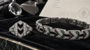 Bijoux art deco : bague et bracelet Art déco en platine, diamants