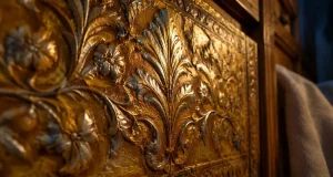 Cuir de cordou au relief, feuille d’argent et effet doré