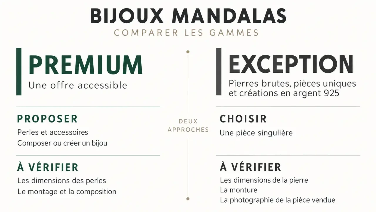 Bijoux Mandalas : comparaison des gammes Premium et Exception