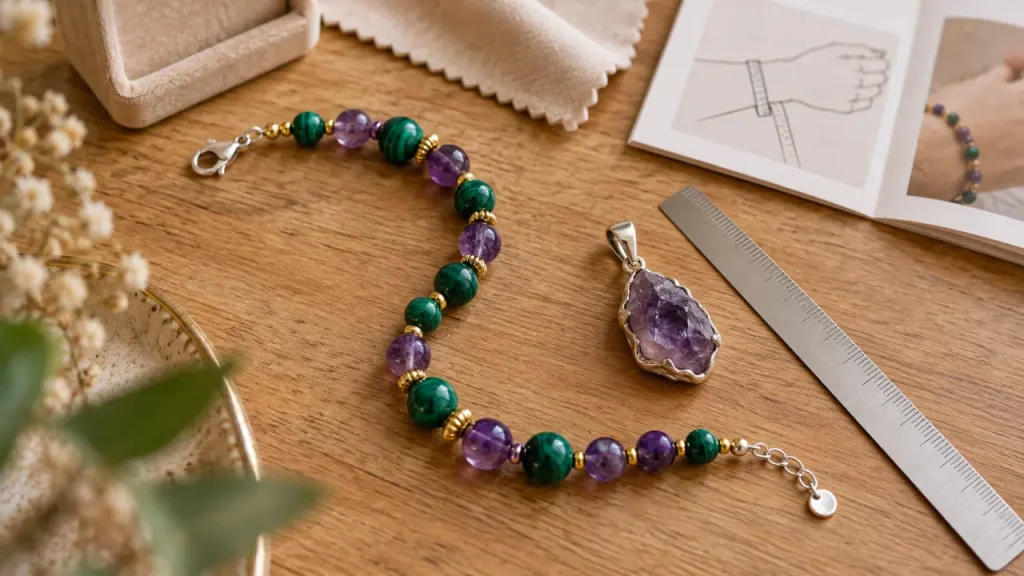 Mandalas bijoux améthyste et malachite, bracelet premium