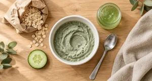 Masques naturelles pour visage : masque argile verte, aloe vera et flocons d’avoine