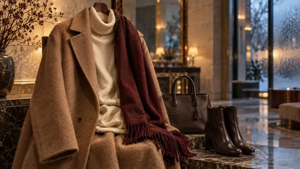 Mode hiver femme : manteau long et écharpe, rester au chaud