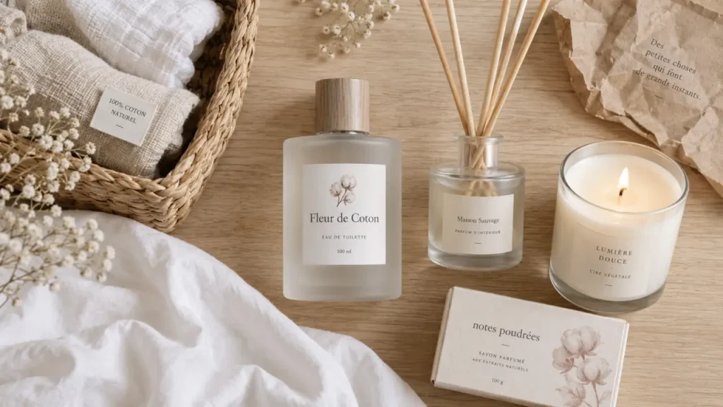 Parfum fleur de coton : flacon poudré et musqué, linge propre