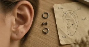 Piercing oreille femme nom : lobe, hélix, flat, conch